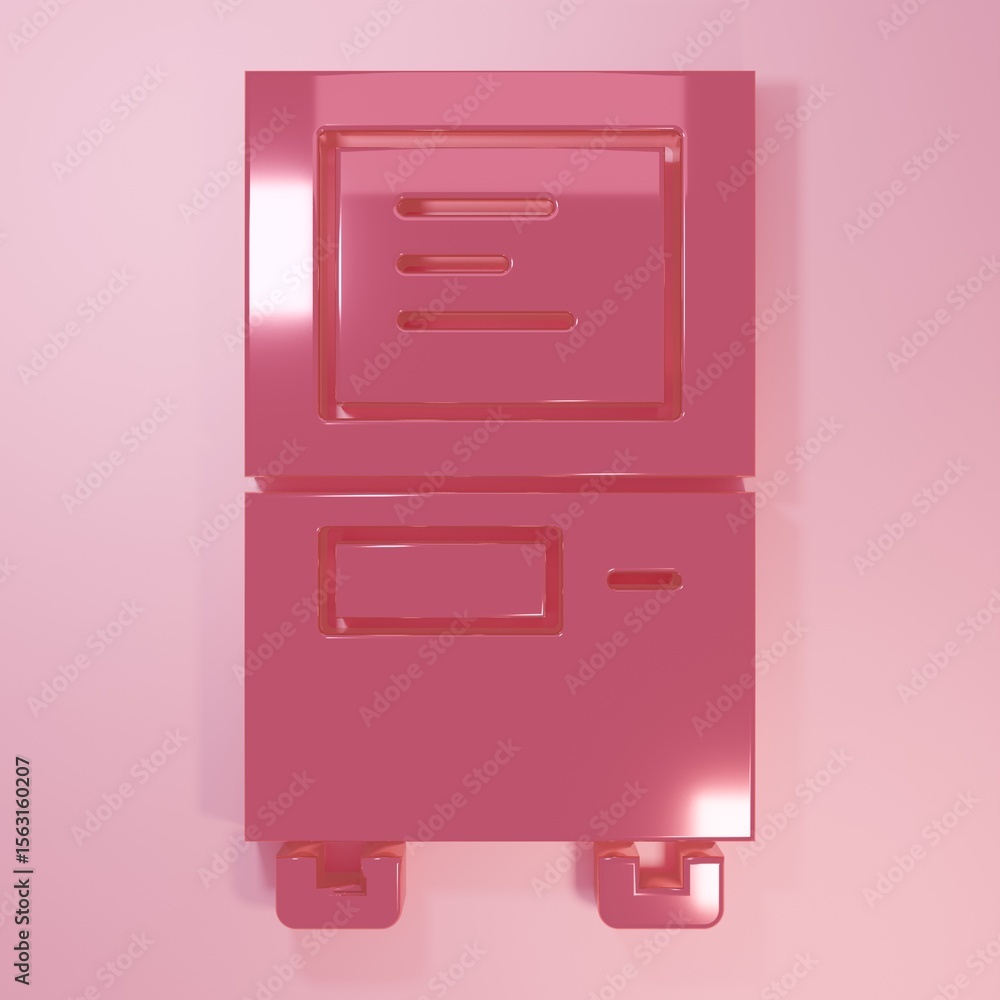 Poster pink atm - automated teller machine icon isolated on pink background. minimalism concept. 3d render 