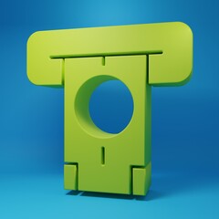 Green ATM - Automated teller machine and money icon isolated on blue background. Minimalism concept. 3D render illustration