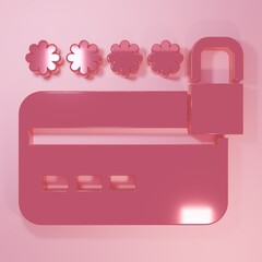 Pink Credit card with lock icon isolated on pink background. Locked bank card. Security, safety,...