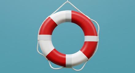 Marine-themed lifebuoy against a solid blue wall, representing water safety.