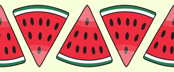 Seamless summer pattern. A border of watermelon slices. Vector illustration