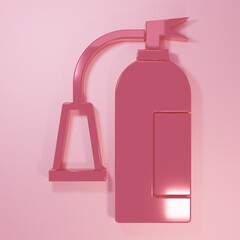 Pink Fire extinguisher icon isolated on pink background. Minimalism concept. 3D render illustration