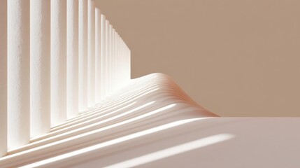 3d rendering of a modern architectural structure. the structure appears to be made up of vertical columns that are arranged in a zigzag pattern. the columns are white and have a smooth texture.