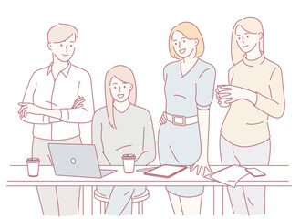 A diverse group of professionals engaging in detailed discussion while utilizing digital devices in a modern workspace