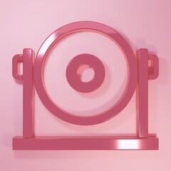 Pink Gong musical percussion instrument circular metal disc icon isolated on pink background. Minimalism concept. 3D render illustration