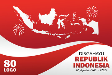 80th anniversary of Indonesia independence day with indonesian map. Dirgahayu 80 tahun republik indonesia background. 17 Agustus 2025 banner.