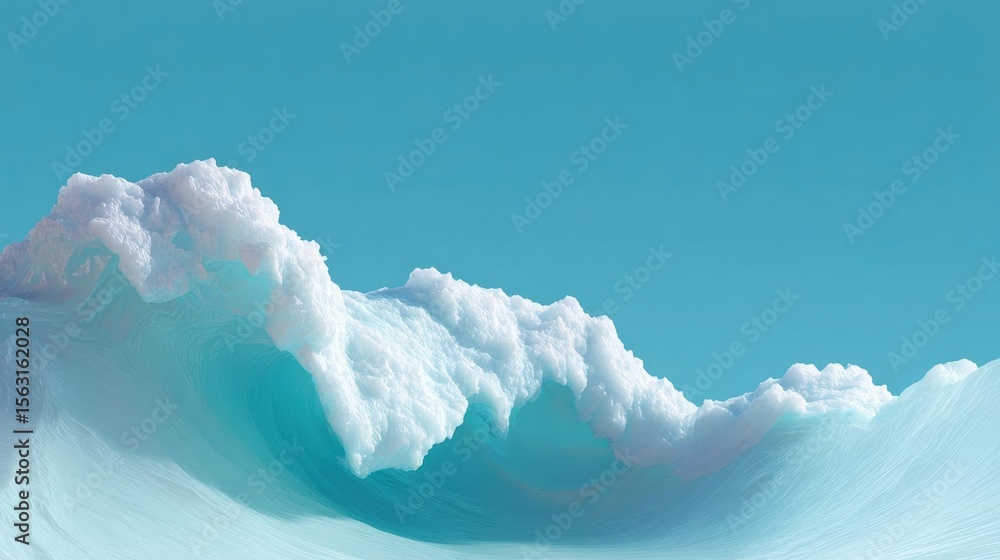 Poster digital illustration of a large wave breaking in the ocean. the wave is a light blue color and is in