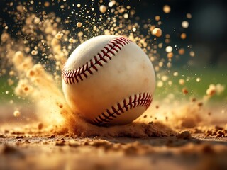 Close-up of baseball hit at the center of the bat with full impact detail. Ideal for motion capture, sports, action photography visuals and athletic training visuals