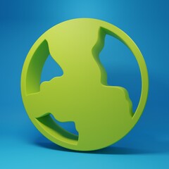 Green Worldwide icon isolated on blue background. Pin on globe. Minimalism concept. 3D render illustration
