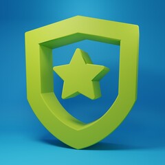 Green Police badge icon isolated on blue background. Sheriff badge sign. Minimalism concept. 3D render illustration