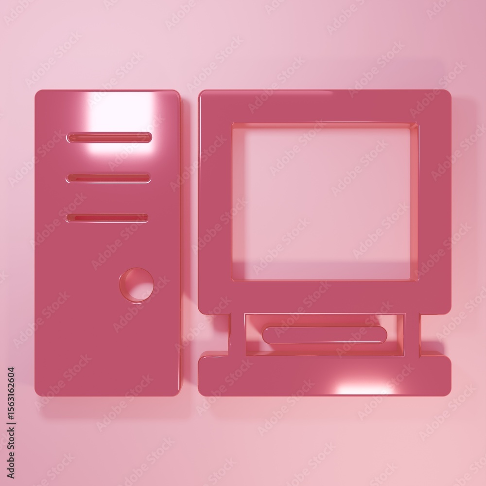 Aufkleber pink computer monitor icon isolated on pink background. pc component sign. minimalism concept. 3d re