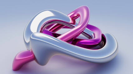 Fluid liquid chrome  pink shapes abstract background. 3d illustration contemporary art