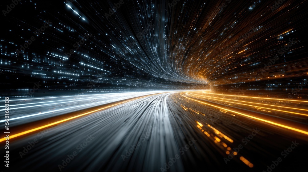 Poster a mesmerizing flow of digital data streams illuminates a tunnel, showcasing the speed and connectivi