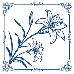 Vintage botanical lilies elegant line art illustration design vector