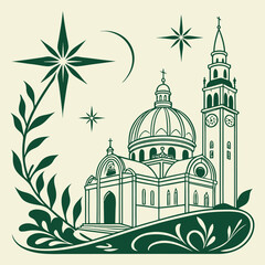 Festive elegant church illustration detailed floral ornament artwork vector