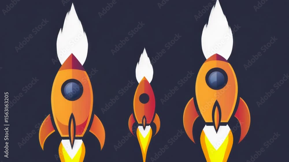 Aufkleber a group of three rockets soaring through the sky, perfect for use in scenes about space exploration 