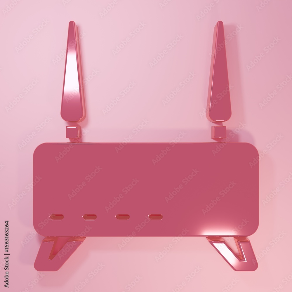 Poster pink router and wi-fi signal icon isolated on pink background. wireless ethernet modem router. compu