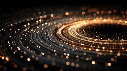 Golden Spiral Galaxy: Abstract swirling galaxy of golden light and dark matter, cosmic energy, swirling nebula.