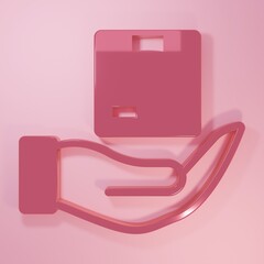Pink Delivery insurance icon isolated on pink background. Insured cardboard boxes beyond the shield. Minimalism concept. 3D render illustration