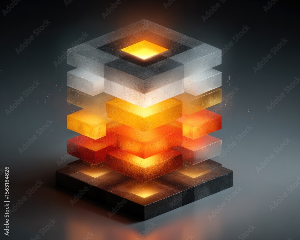 Poster abstract digital cube: an intricate display of digital architecture, showcasing a geometric cube str