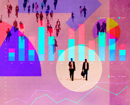 Abstract business concept with charts and graphs representing finance and strategy