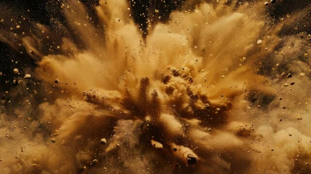 A massive sand explosion blasting sand particles into the air