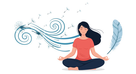 Serene Meditation: Wind, Feather, and Inner Peace