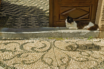 the pebble courtyard of the Hafiz Ahmed Agha Library is an important historic Ottoman building in...