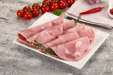 Sliced pork ham sausages slices