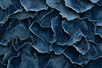 Deep navy blue velvet texture featuring soft highlights on intricate layered designs