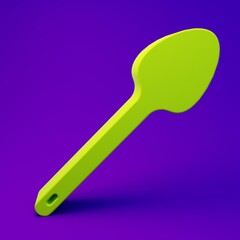 Green Teaspoon icon isolated on purple-blue background. Cooking utensil. Cutlery sign. Minimalism concept. 3D render illustration