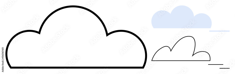 Poster three cloud designs in bold, outline, and soft pastel styles. ideal for data storage, cloud computin