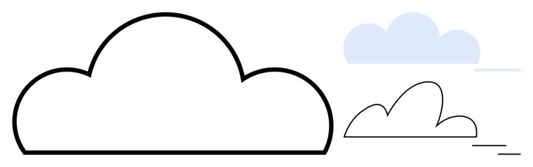 Three cloud designs in bold, outline, and soft pastel styles. Ideal for data storage, cloud computing, weather concepts, simplicity, creativity networking and minimalism. Perfect for simple flat
