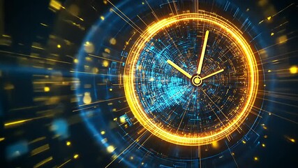 Abstract representation of time with glowing clock and digital elements in a futuristic background - Powered by Adobe