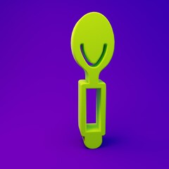 Green Spoon icon isolated on purple-blue background. Cooking utensil. Cutlery sign. Minimalism concept. 3D render illustration