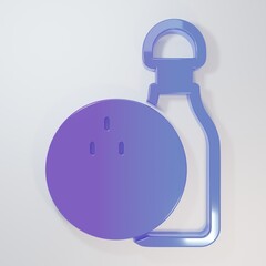 Purple-blue Bowling pin and ball icon isolated on grey background. Sport equipment. Minimalism concept. 3D render illustration