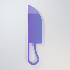Purple-blue Knife icon isolated on grey background. Cutlery symbol. Minimalism concept. 3D render...