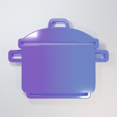 Purple-blue Cooking pot icon isolated on grey background. Boil or stew food symbol. Minimalism concept. 3D render illustration