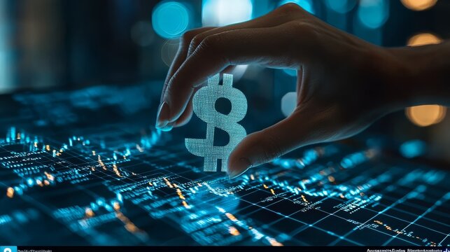 Finance concept, glowing dollar signa, digital investment, hand touching virtual currency. financial technology, money management futuristic interface, blue tones, blurred background