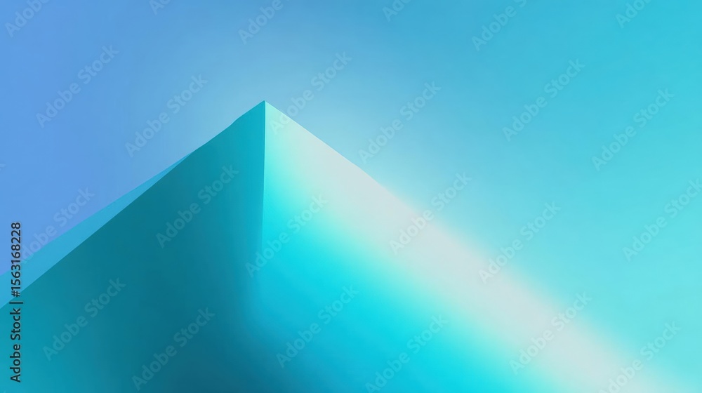 Poster digital illustration of a pyramid. the pyramid is in the center of the image and is a bright blue co