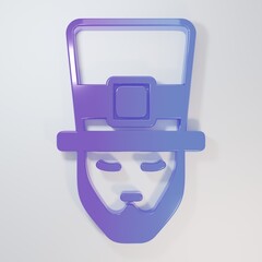 Purple-blue Leprechaun icon isolated on grey background. Happy Saint Patricks day. National Irish...