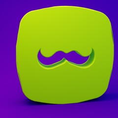 Green Mustache icon isolated on purple-blue background. Barbershop symbol. Facial hair style. Minimalism concept. 3D render illustration