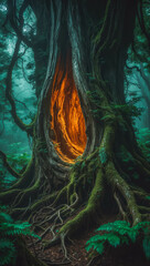 Mystical Glowing Tree in Enchanted Forest