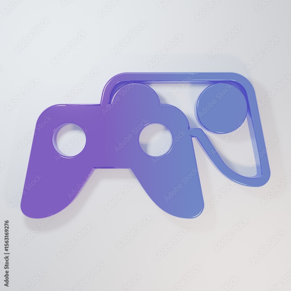 Poster purple-blue game controller or joystick for game console icon isolated on grey background. minimalis