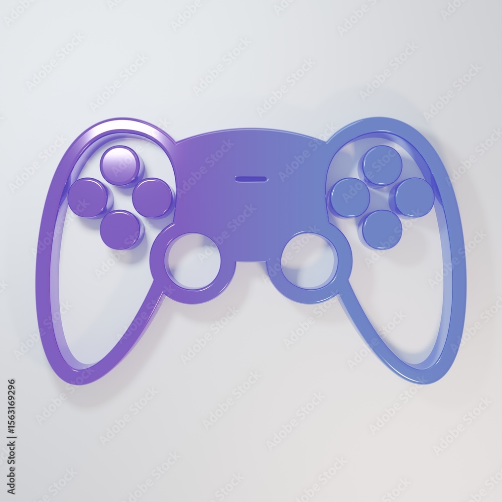 Poster purple-blue game controller or joystick for game console icon isolated on grey background. minimalis