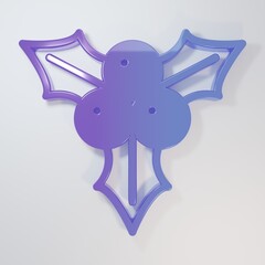 Purple-blue Branch viburnum or guelder rose icon isolated on grey background. Merry Christmas and Happy New Year. Minimalism concept. 3D render illustration