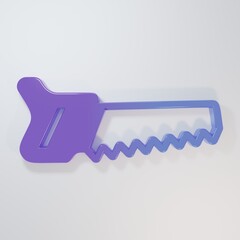 Purple-blue Hand saw icon isolated on grey background. Minimalism concept. 3D render illustration