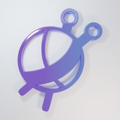 Purple-blue Yarn ball with knitting needles icon isolated on grey background. Label for hand made,...