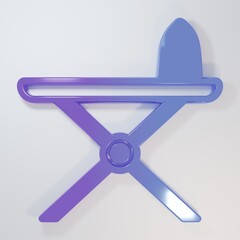 Purple-blue Electric iron and ironing board icon isolated on grey background. Steam iron....