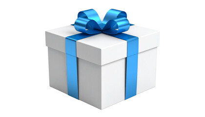 Elegant Gift Box Adorned with Soft Blue Ribbon on White Surface